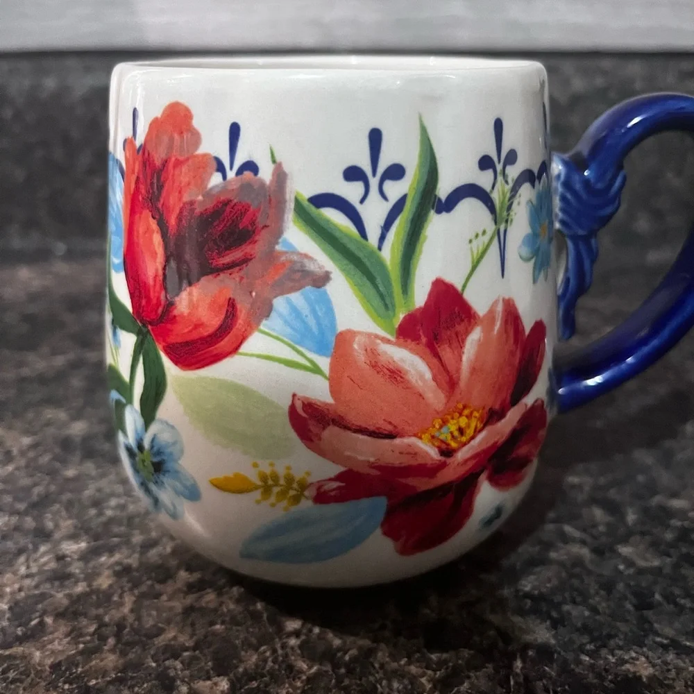 The Pioneer Woman Floral Mug with Blue Handle